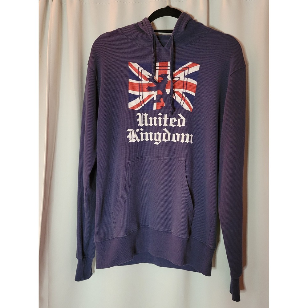 Disney World EPCOT UK Pavilion Waffle Knit Hoodie Navy Blue United Kingdom Med